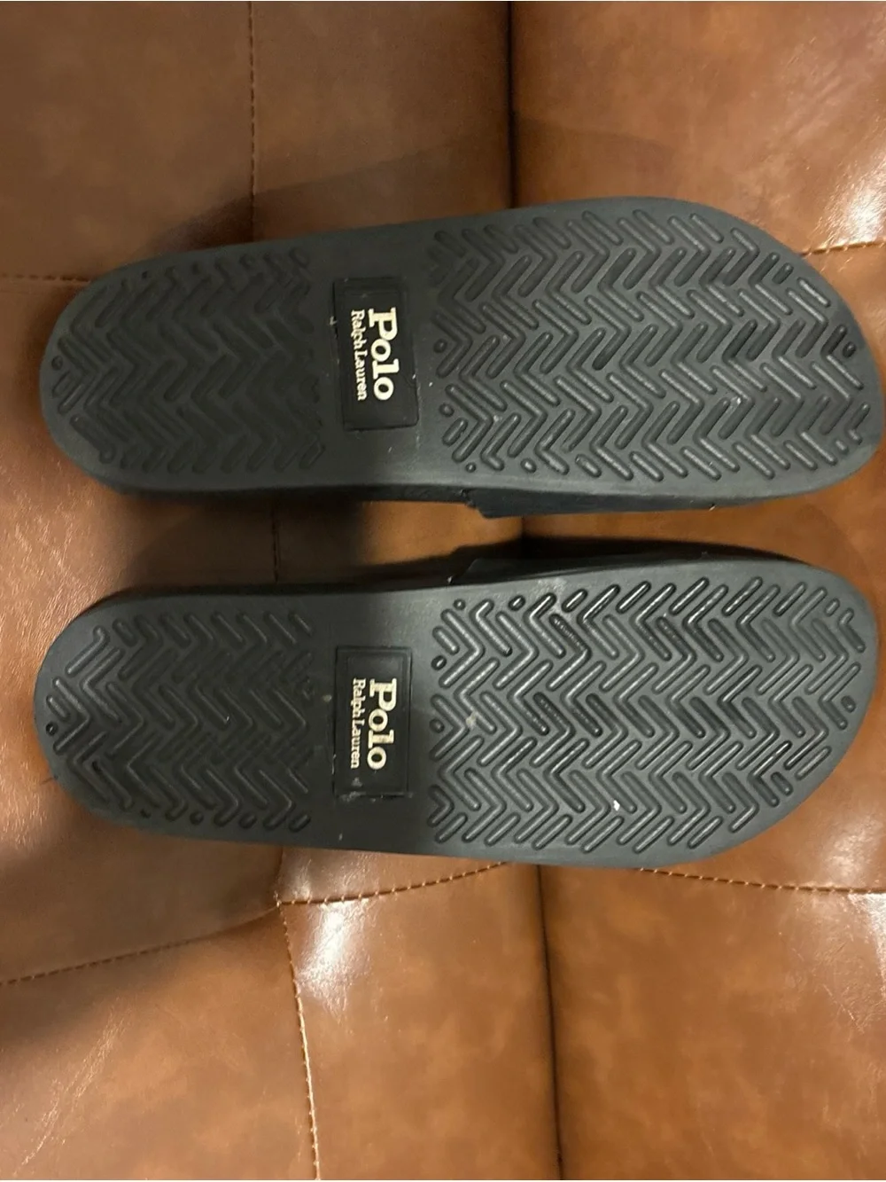 Polo by Ralph Lauren Black Slide Sandals with White Polo Player Logo